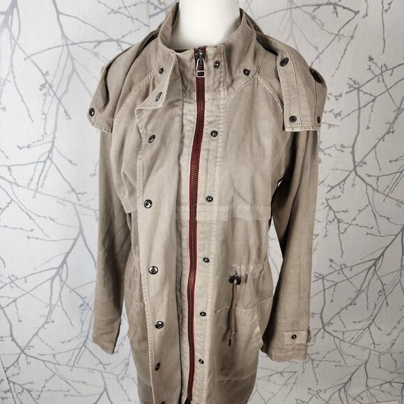 Current Elliott Beige Cotton The Bridgeport Parka Trench Coat - Picture 4 of 9